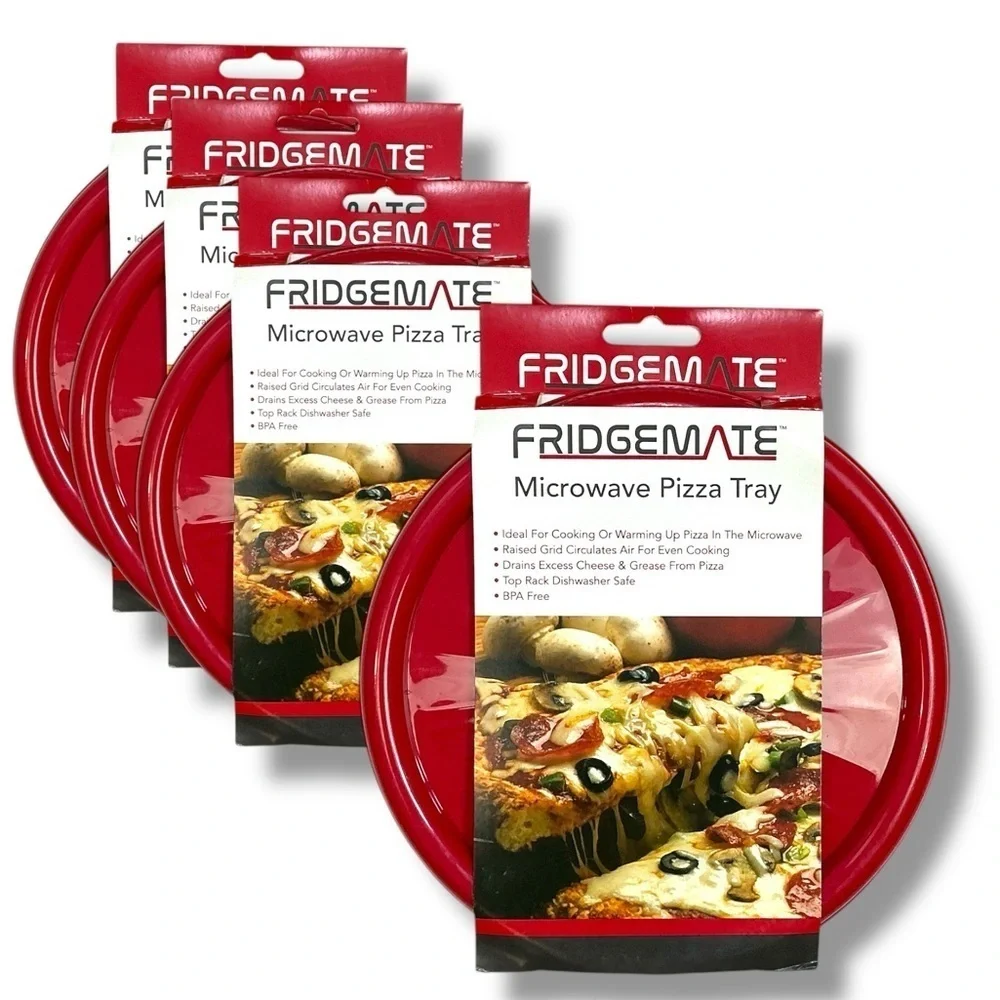 Frigidaire Pizza Reheating Microwave Reusable 4 Trays Fridgemate Red Round NEW